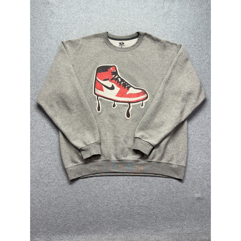 Fruit of the Loom Mens XL Gray Drip Sneaker Graphic Crewneck Sweatshirt MX4000